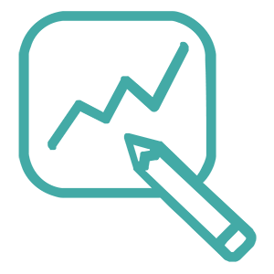 A teal icon representing click rate. The icon is a graph with a pencil point at it.